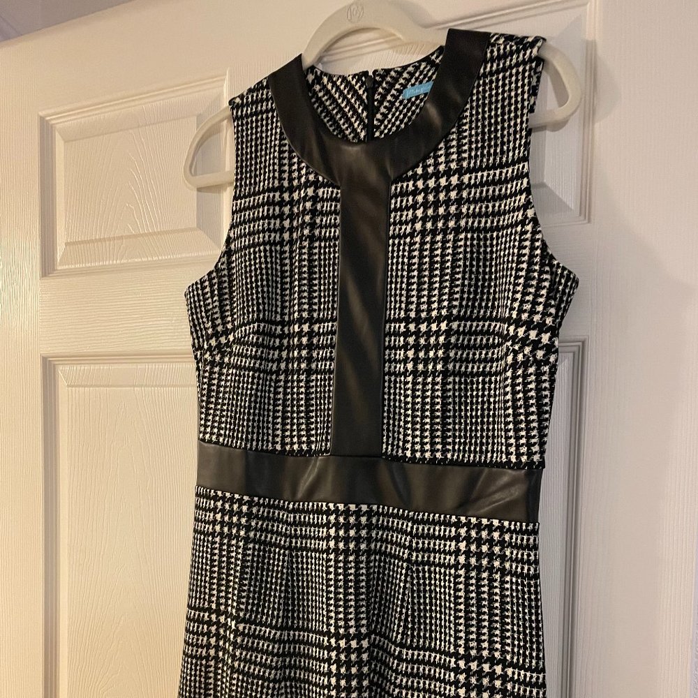 NWOT J. McLaughlin Houndstooth Print Dress with Faux Leather
